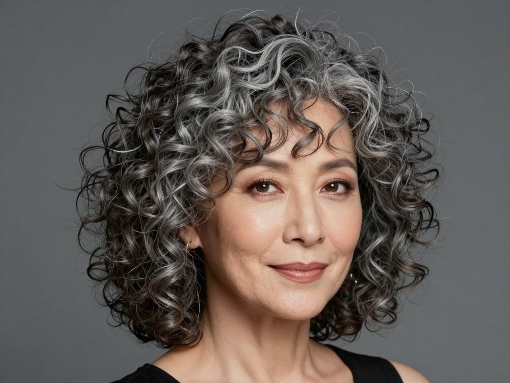 Medium curly hair with heavy texturizing and movement