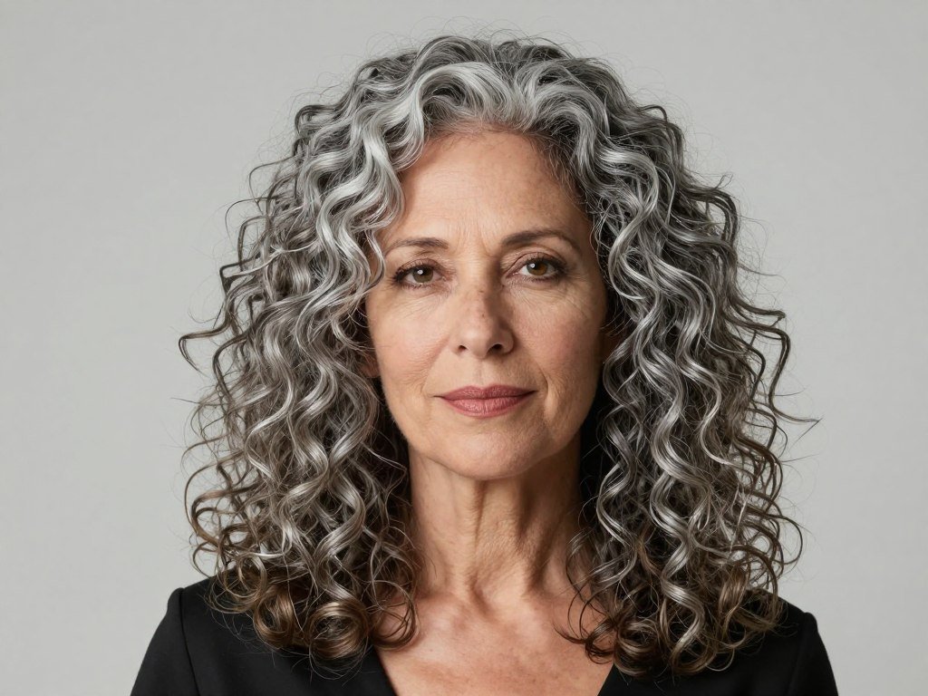 Medium curly hair with long layers creating volume