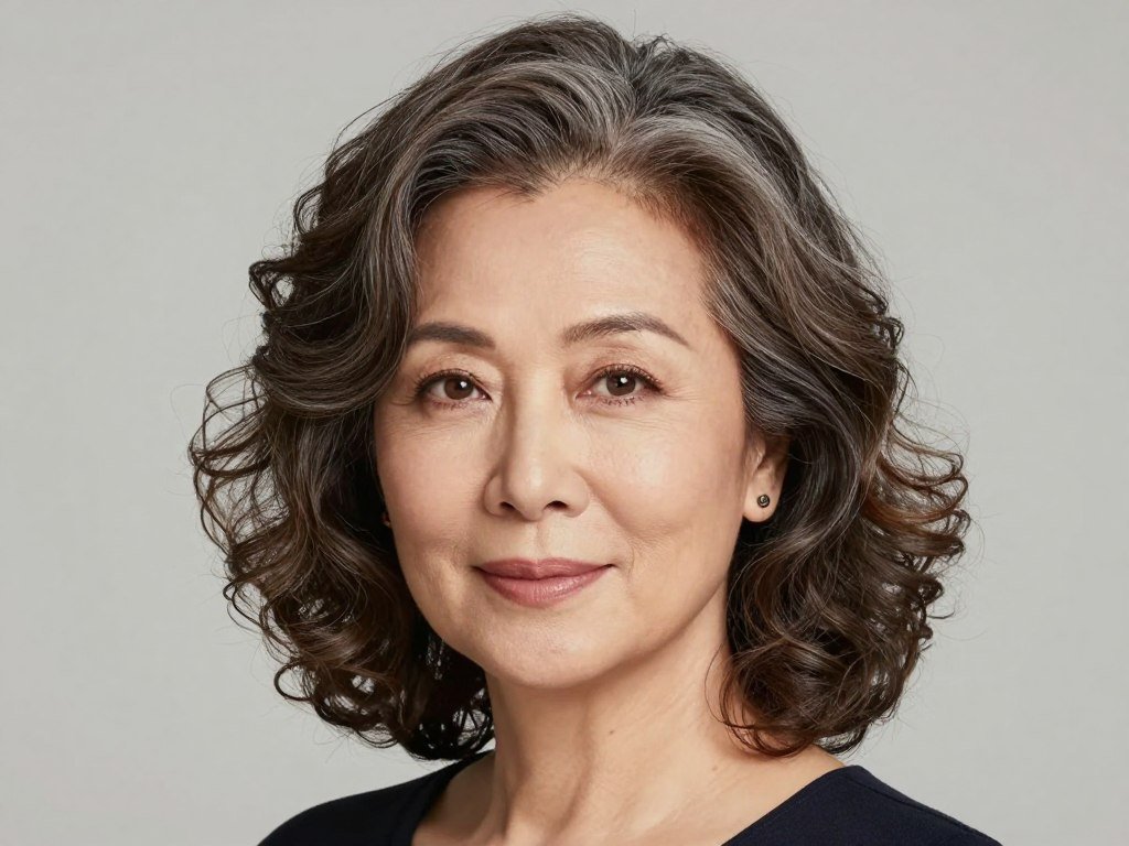 Medium-length hair with soft curly waves