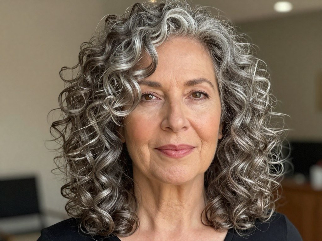 Medium-length layered curls with face-framing pieces