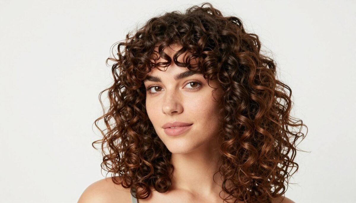 Medium shag haircut adapted for natural curly hair texture