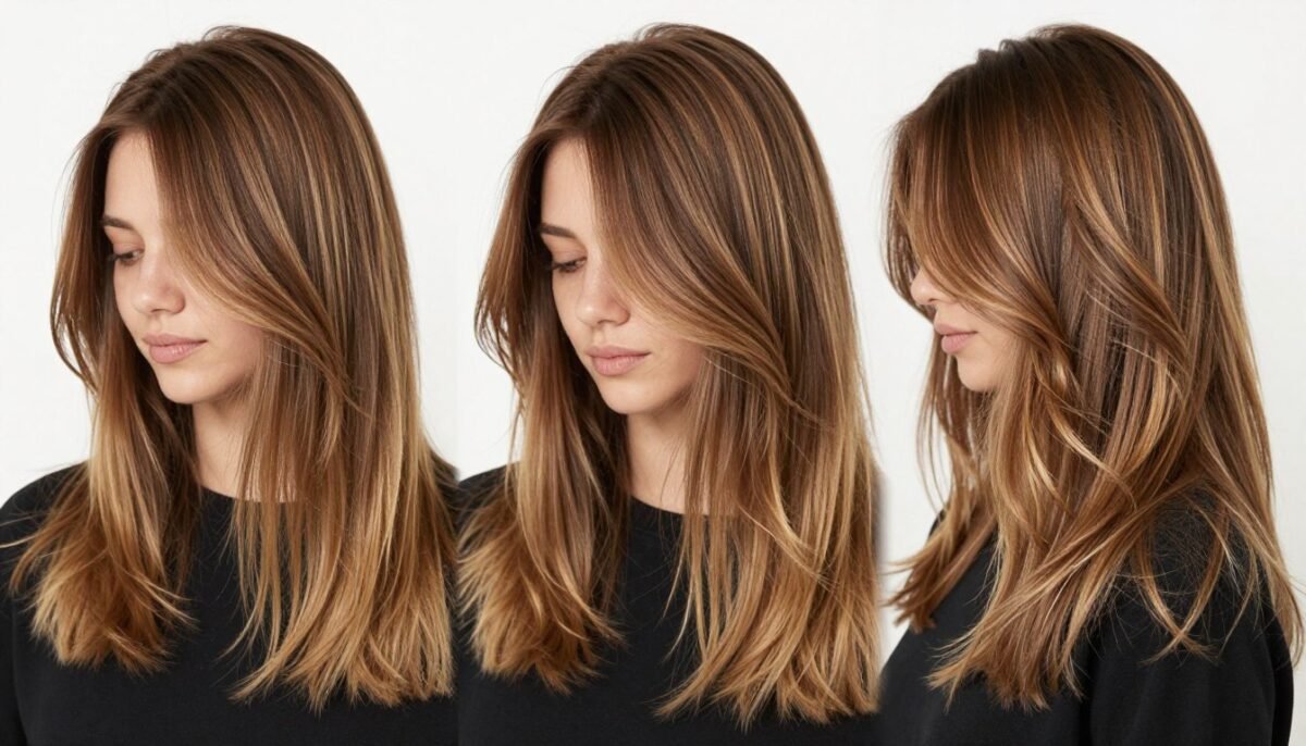 Medium shag with balayage highlighting technique