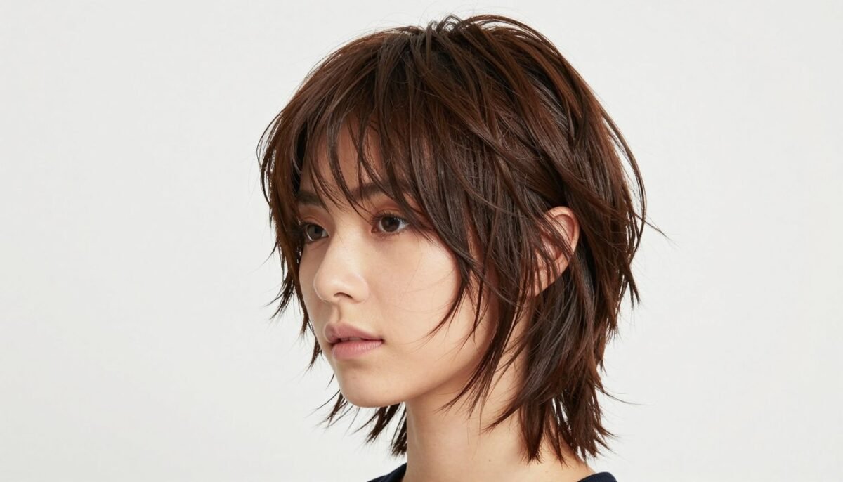 Medium shaggy haircut with choppy layers and textured ends