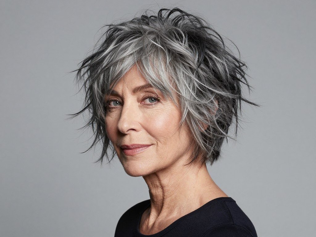 Messy textured bob for mature women with tousled finish