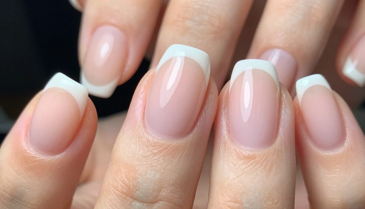 Micro thin french tip lines on natural nails