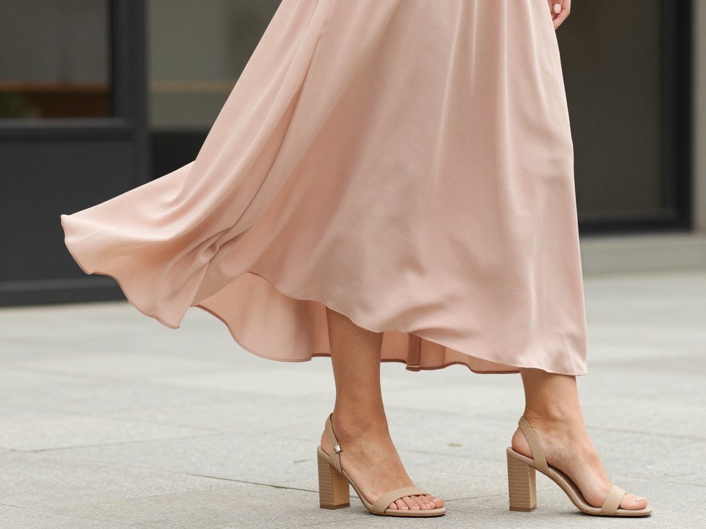 Midi length dress styled with heels
