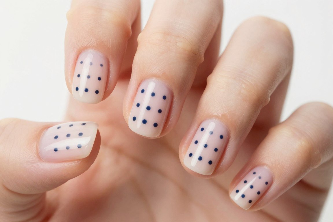 Minimalist dot pattern on short patriotic nails