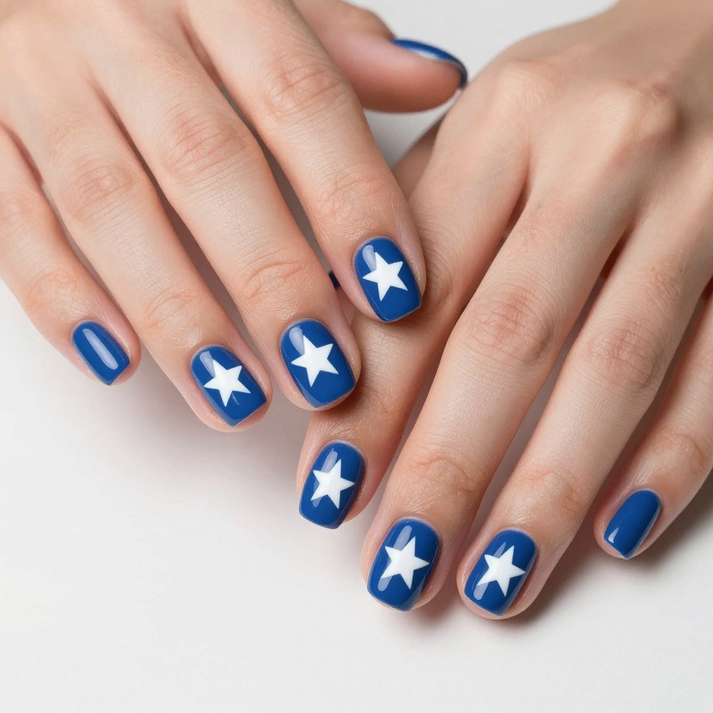 Minimalist single star nail design on solid patriotic colors
