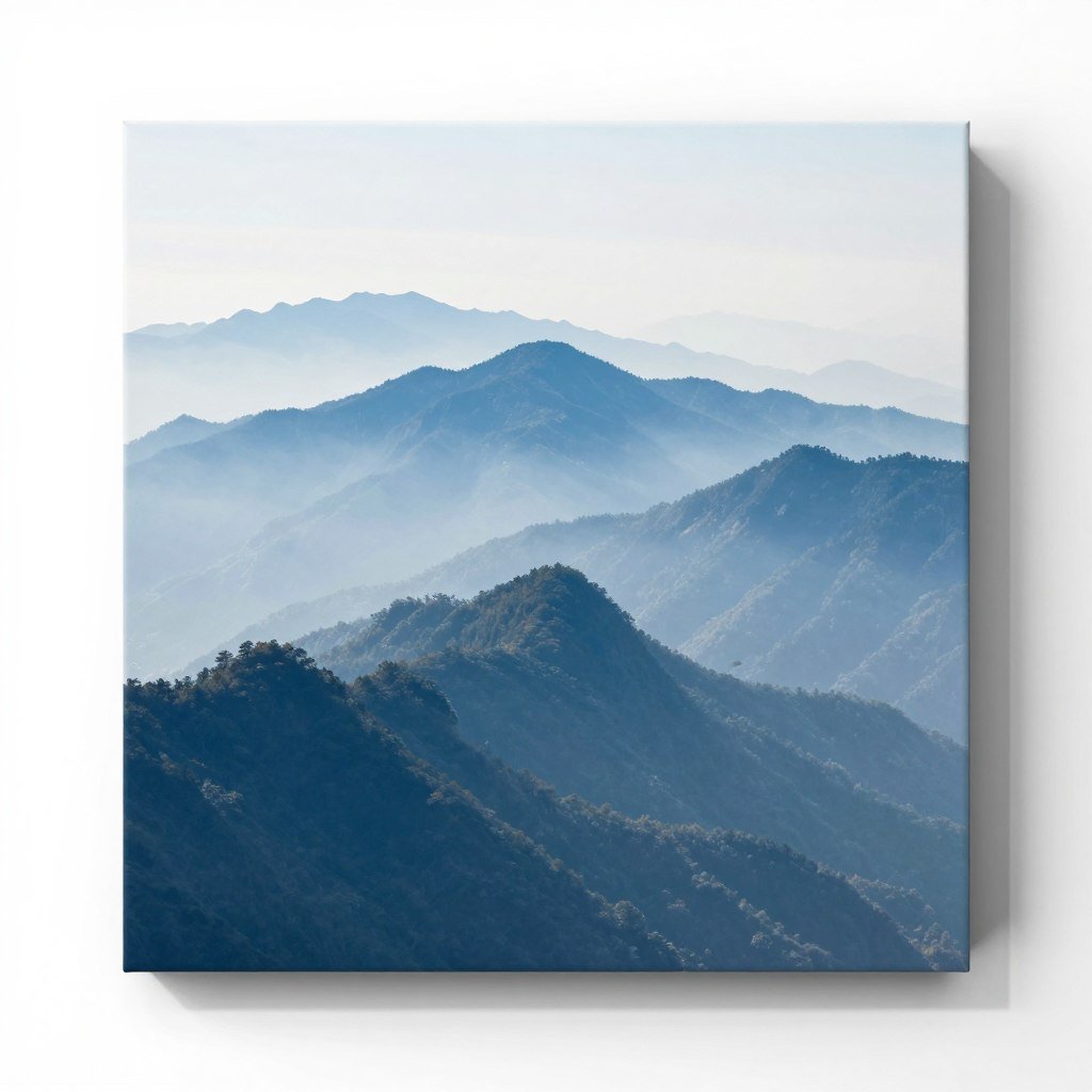 Misty mountain canvas art for spa bathroom