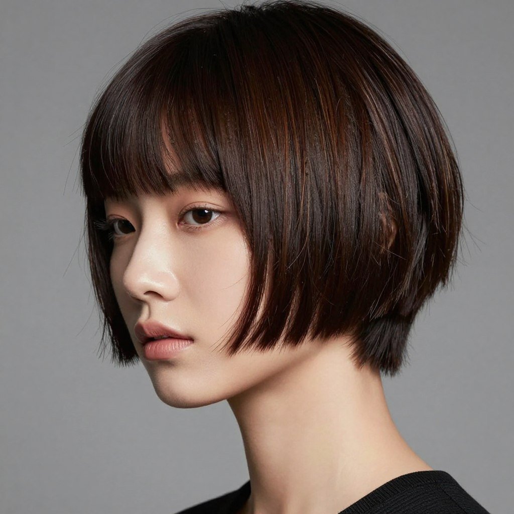 Modern choppy bowl cut with textured edges for fine hair
