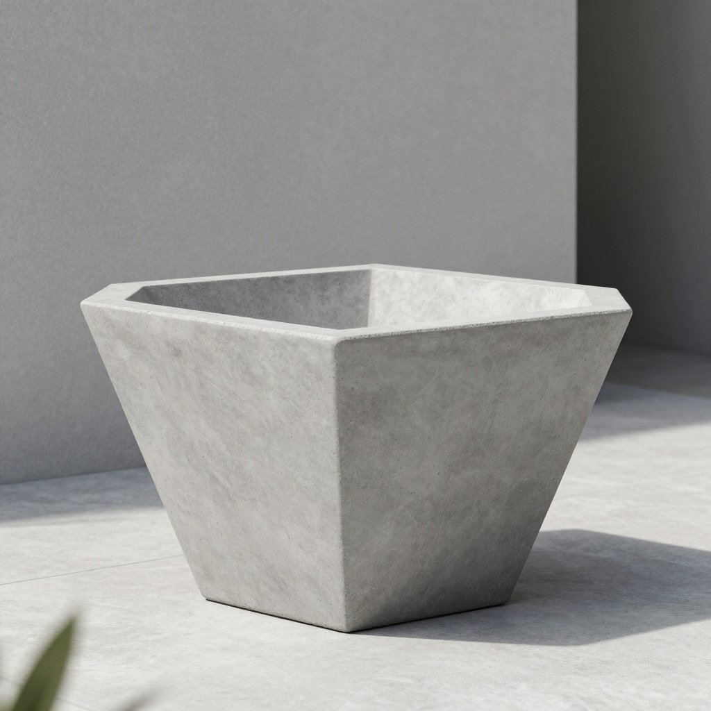 Modern geometric concrete bird bath with angular contemporary design