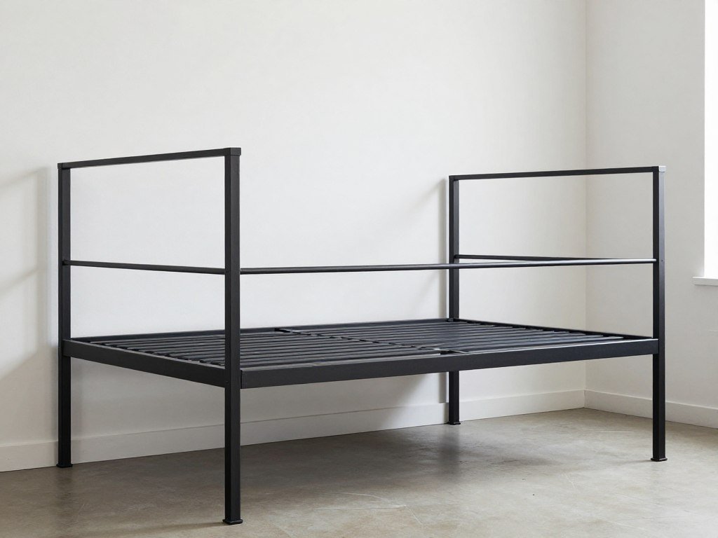 Modern metal frame loft bed with matte black finish and minimal design