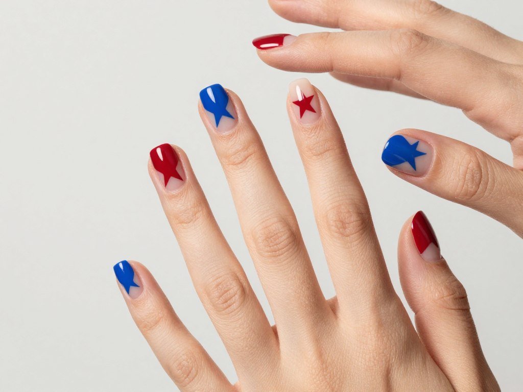 Modern negative space gel nail designs with star cutouts for patriotic manicure