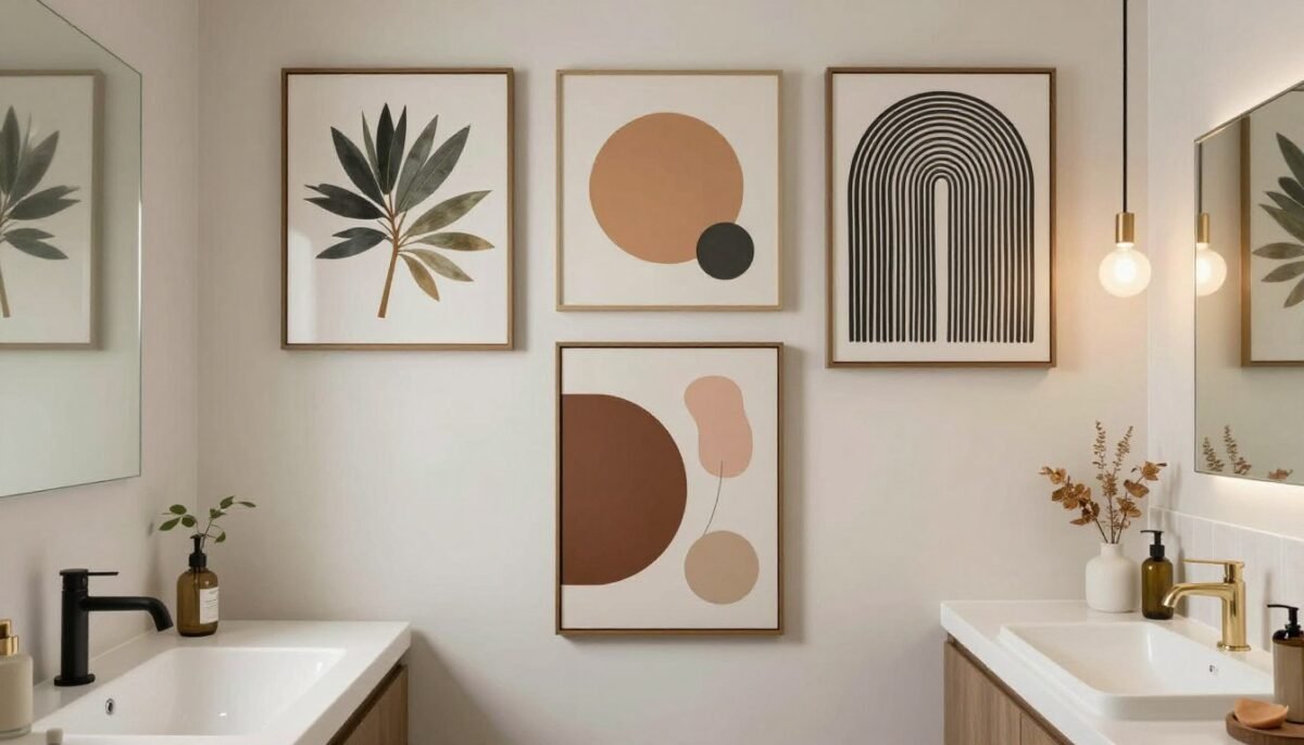 Modern trendy bathroom with current wall art styles