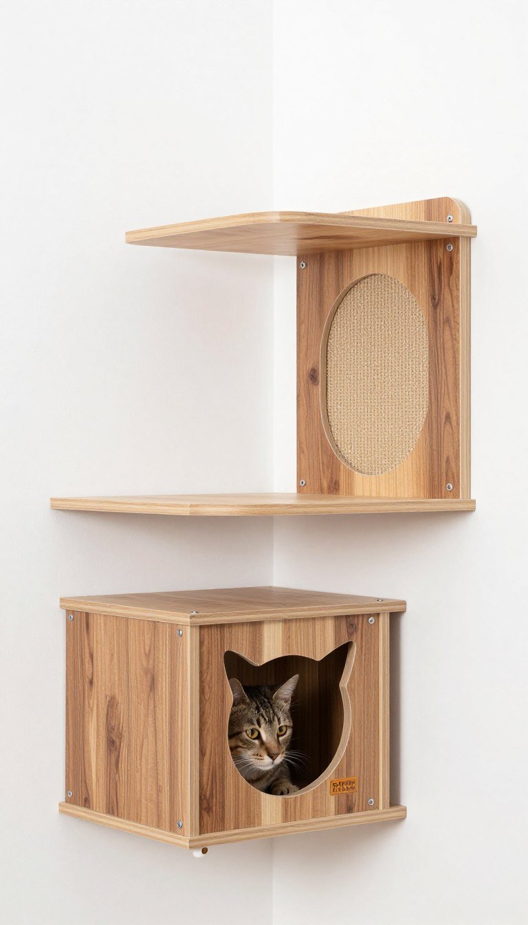 Modern wall-mounted cat condo with multiple levels