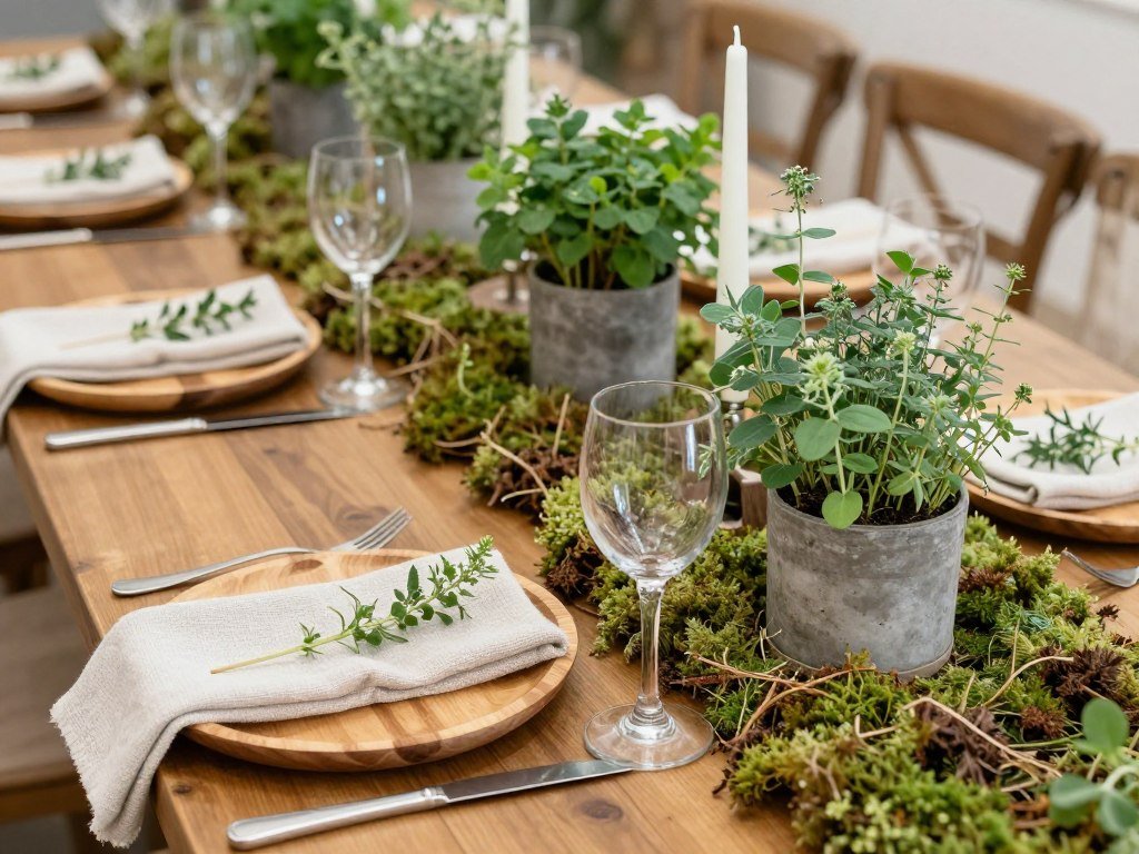 Moss table runner for botanical wedding
