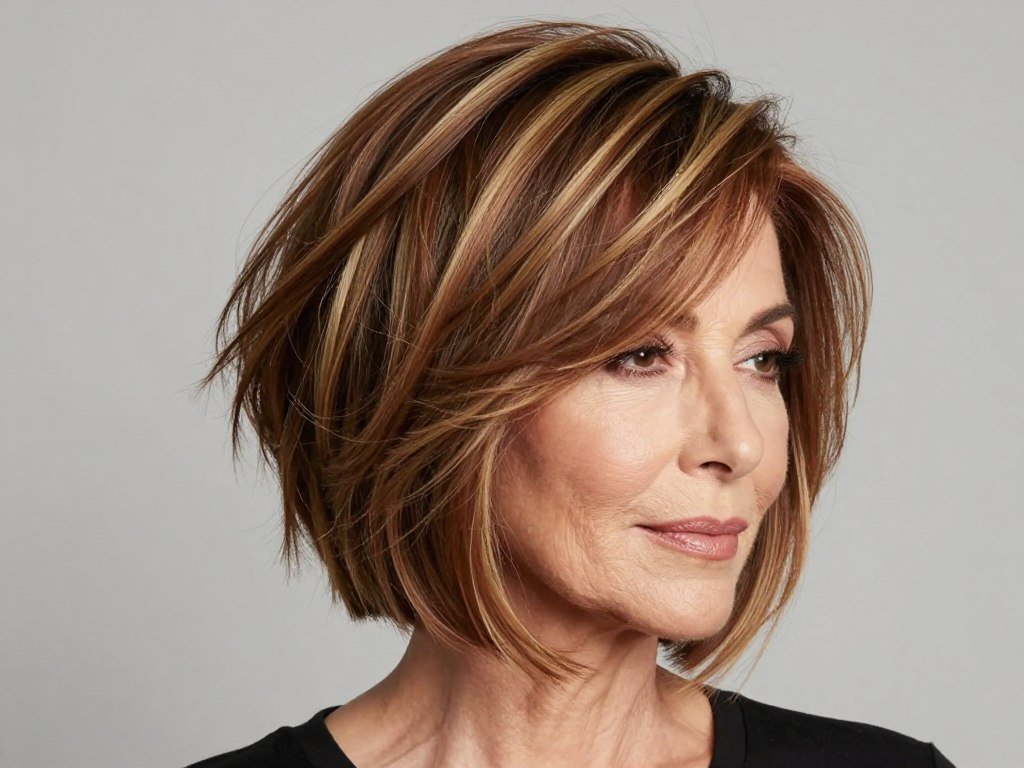 Multi-layered dimensional bob for women over 60