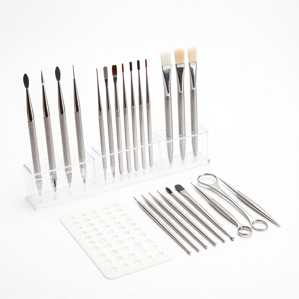 Nail art tools kit with dotting tools striping brushes and stencils