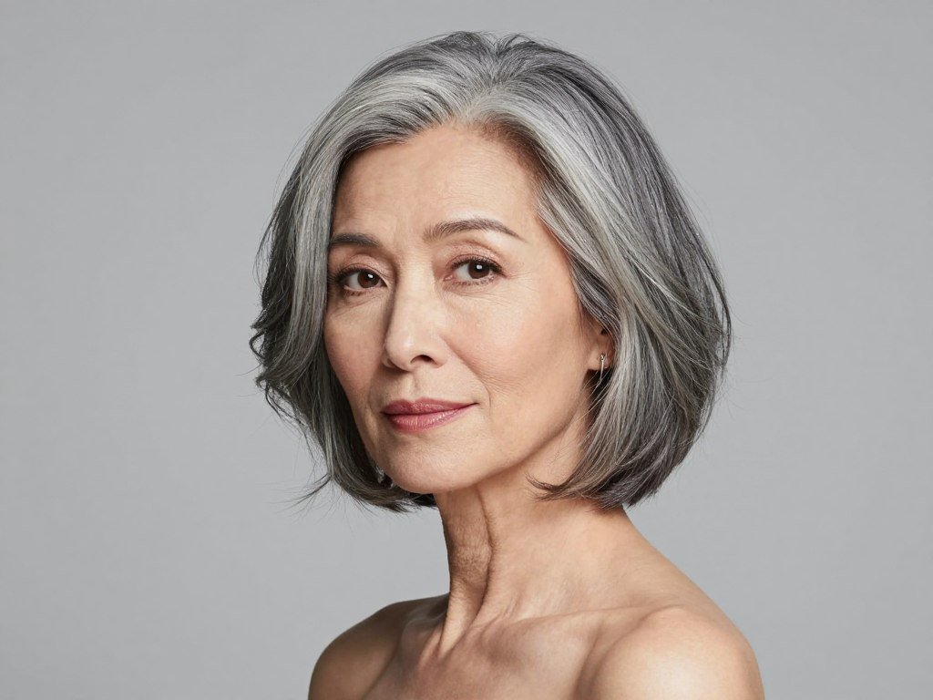 Natural air-dried bob embracing natural texture for women over 60