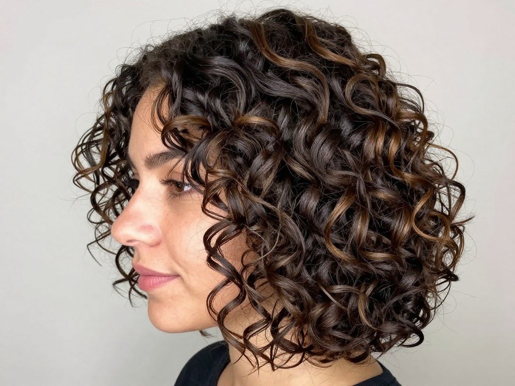 Natural curly hair with subtle highlights