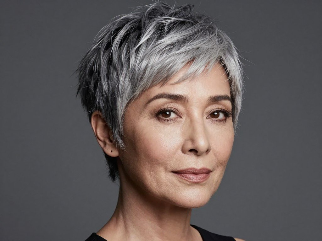 Natural silver pixie cut for women over 50