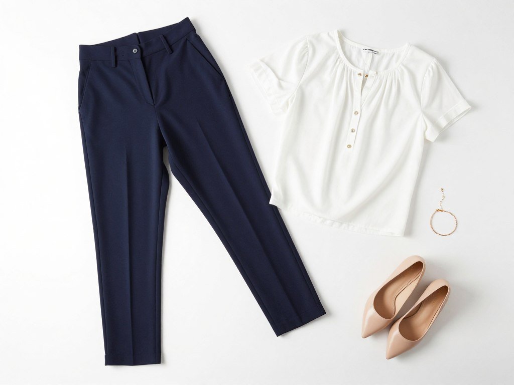 Navy cropped pants styled with white top and pointed flats