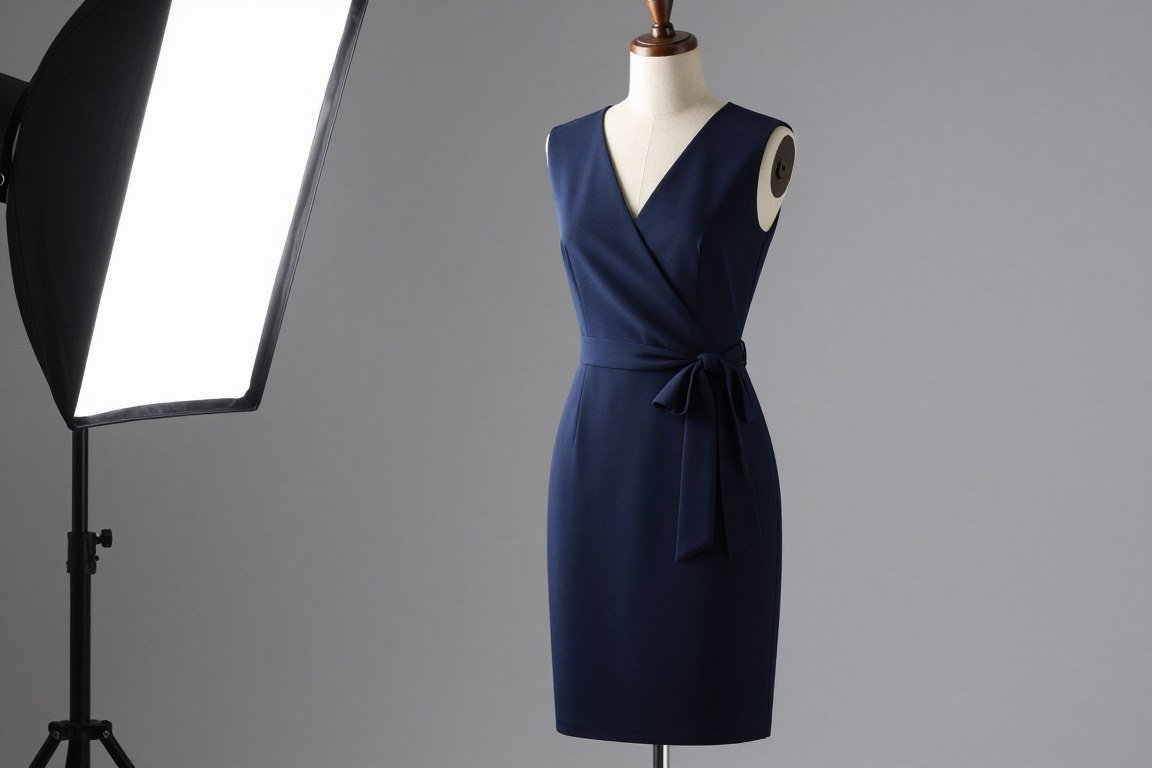Navy wrap dress perfect for broad shoulders and large bust
