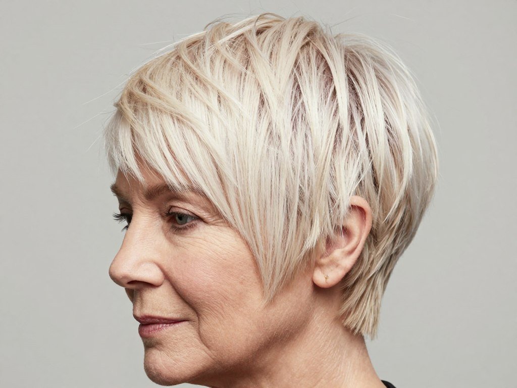 Older woman with piece-y textured pixie haircut for thin hair