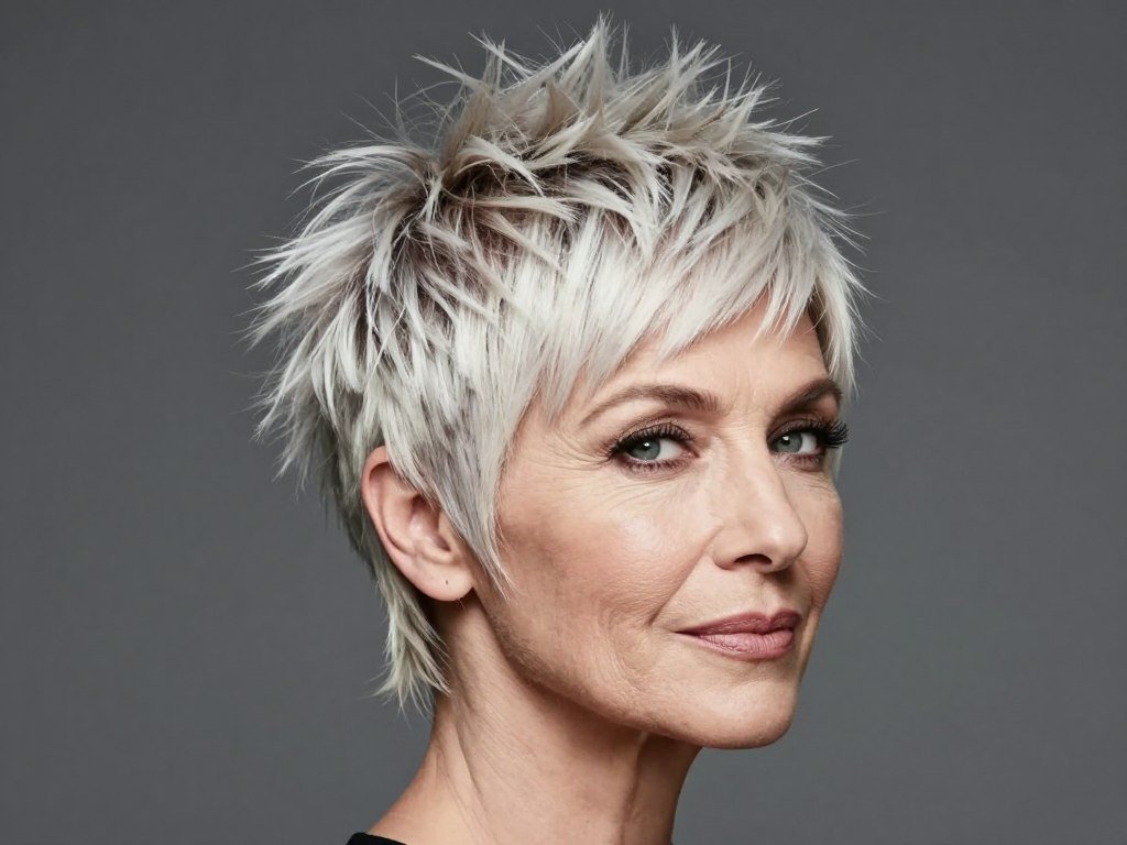Older woman with spiky textured pixie haircut