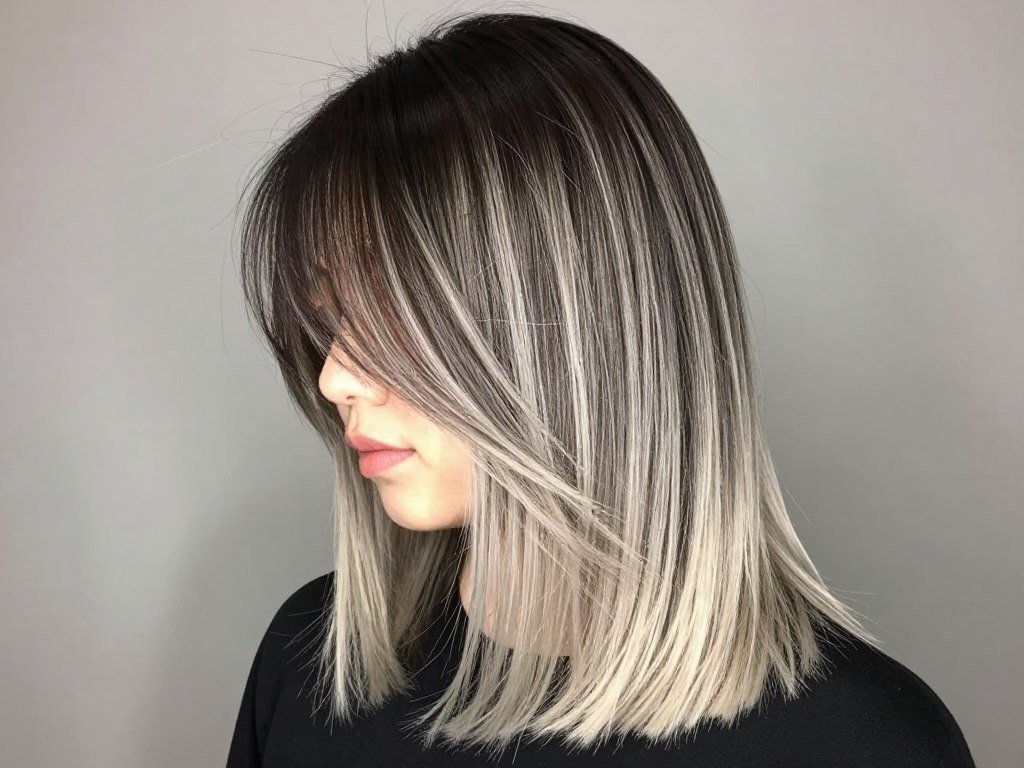 Ombre color technique on medium length hair with bangs