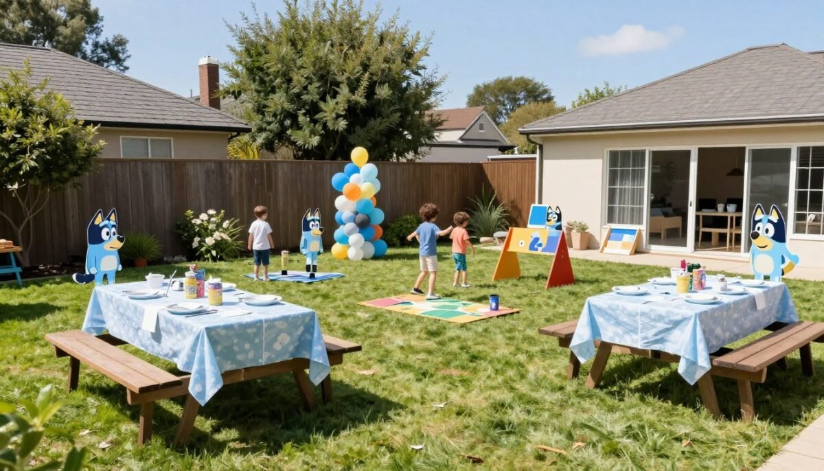 Outdoor Bluey party setup