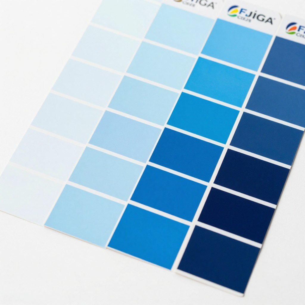 Paint color swatches in various shades of blue