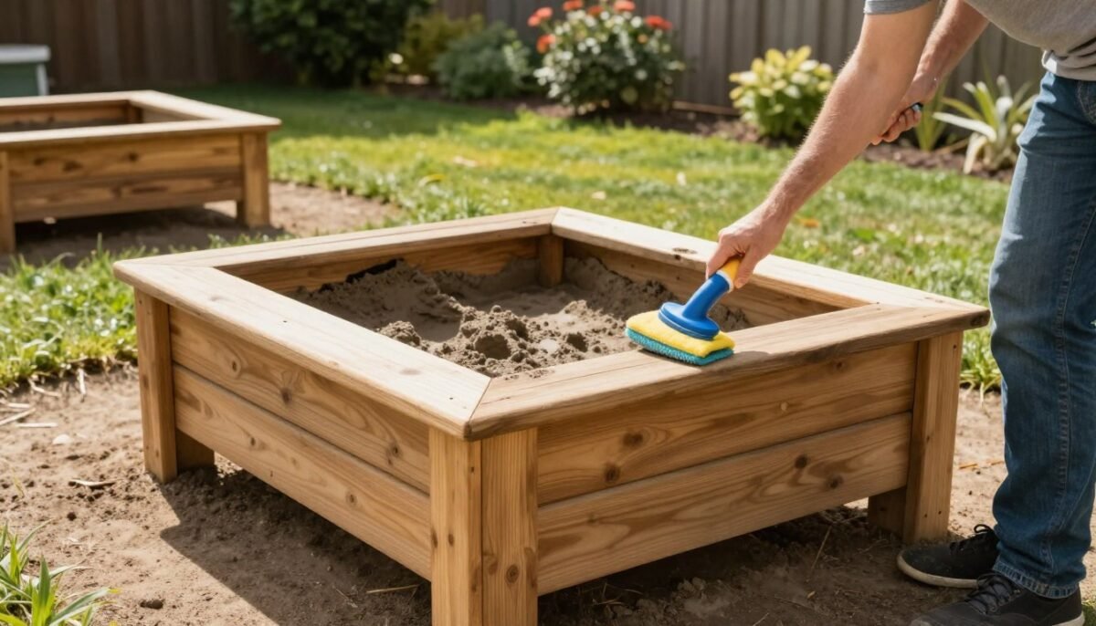 Parent cleaning and maintaining mud kitchen sink