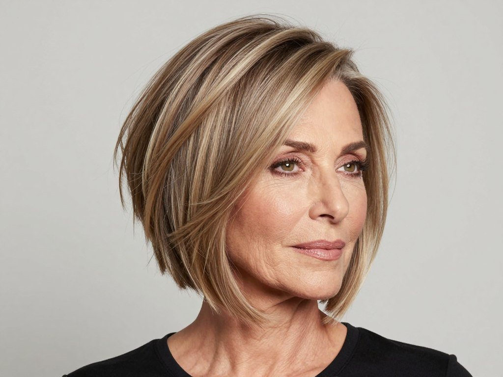 Piece-y layered bob with separated ends for mature women