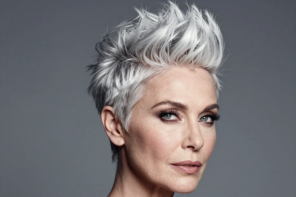 Pixie cut with dramatic crown volume for fine hair