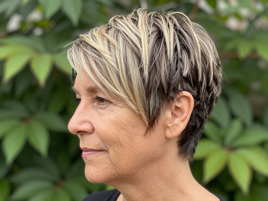 Pixie cut with highlights for women over 50