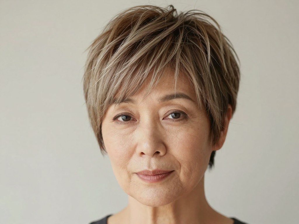 Pixie cut with wispy fringe for women over 50