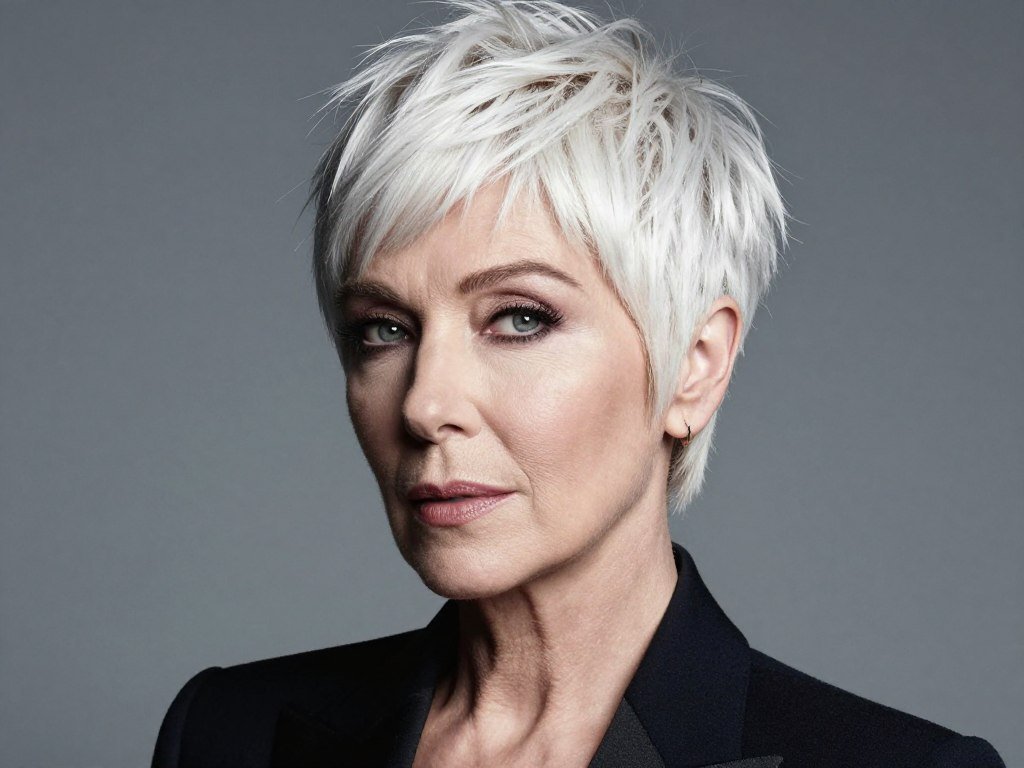 Platinum blonde pixie for mature women