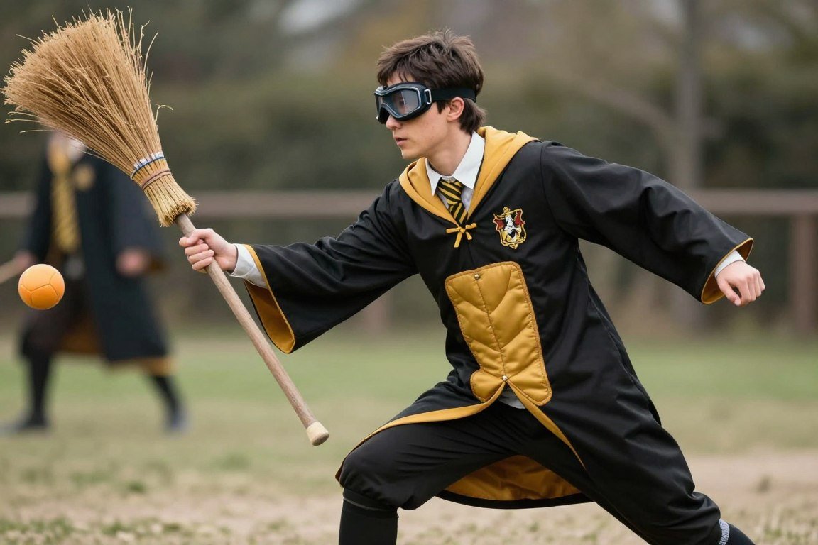 Quidditch player DIY costume with broom