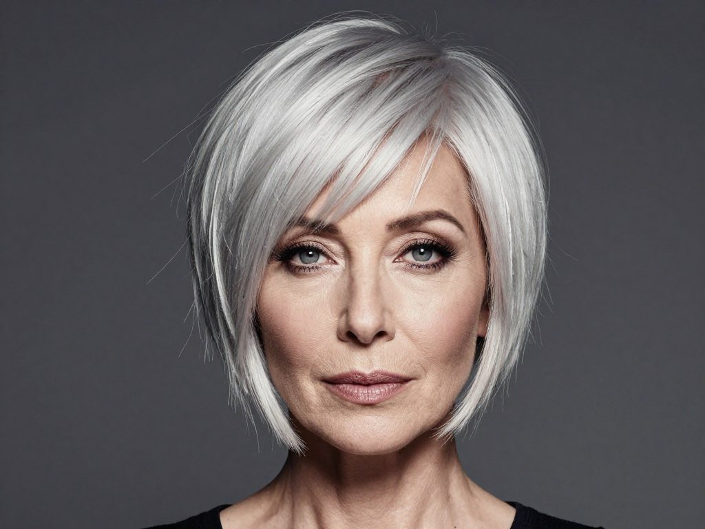Razored edgy bob for women over 60 with sharp texture