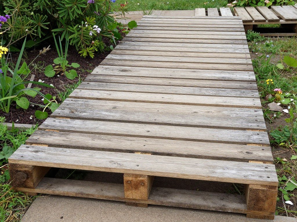 Reclaimed pallet wood boardwalk garden path