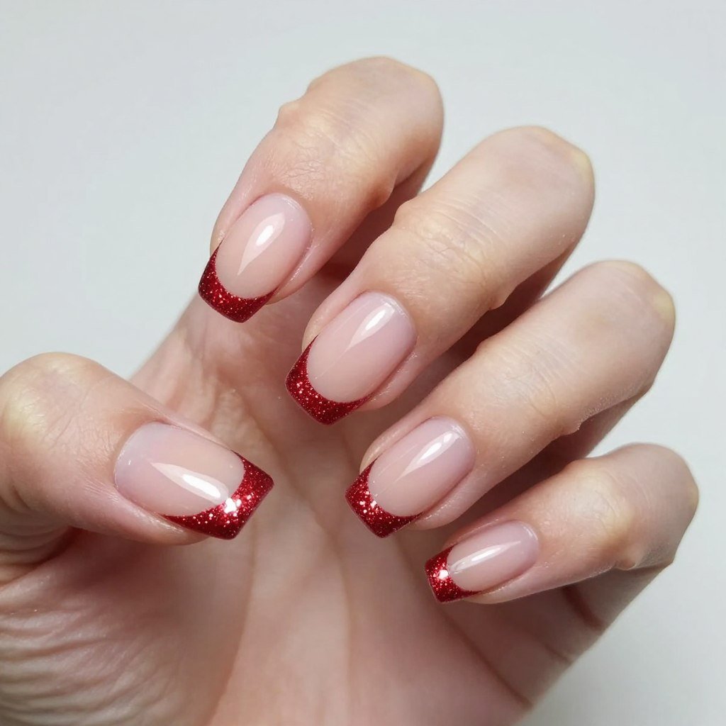Red glitter French tip manicure for patriotic holiday celebrations