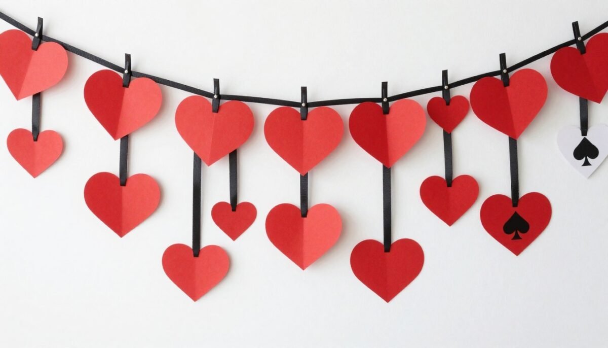Red heart garland decoration for Queen of Hearts theme