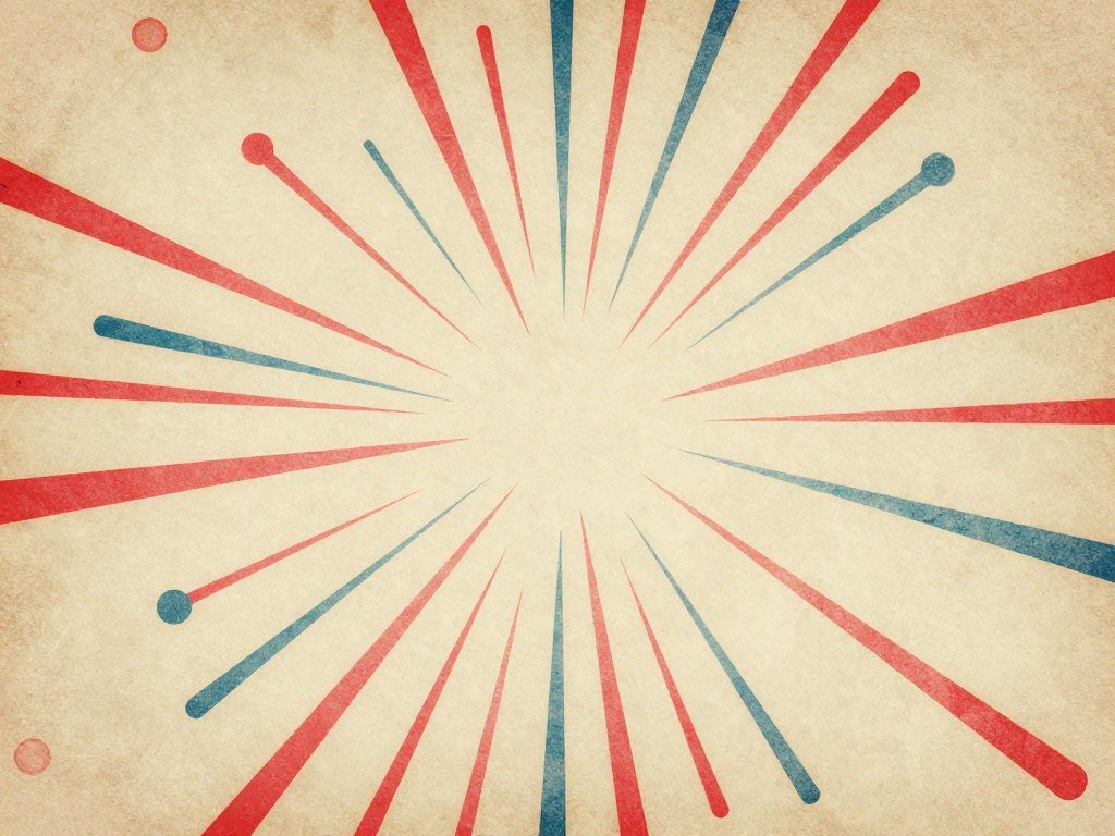 Retro style firework starburst designs with radiating lines in muted patriotic tones