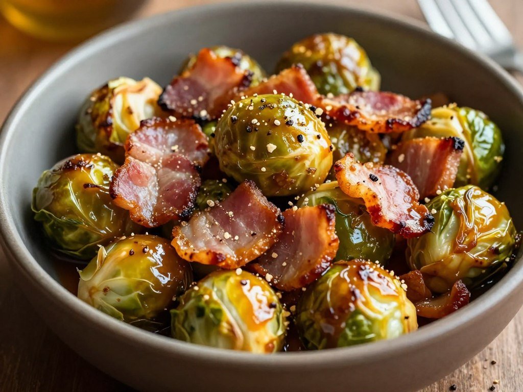 Roasted brussels sprouts with crispy bacon bits from ninja air fryer