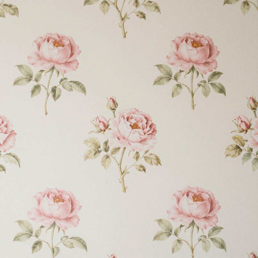 Romantic rose pattern wallpaper in blush pink tones