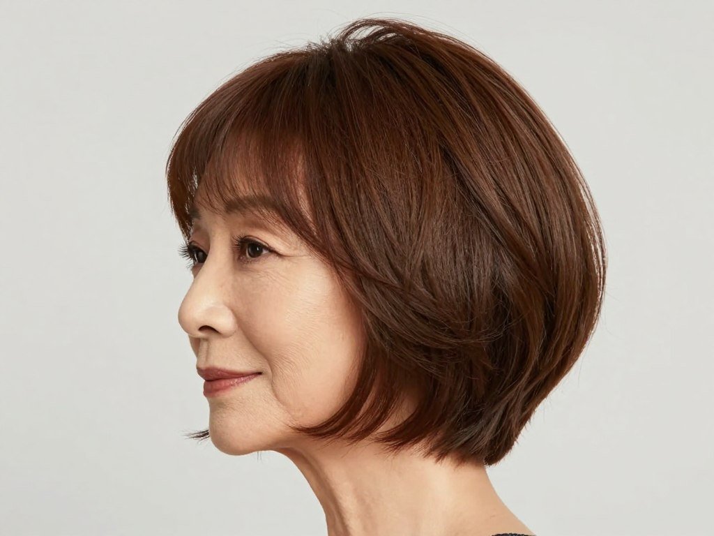 Rounded bob cut for women over 60 with soft curves