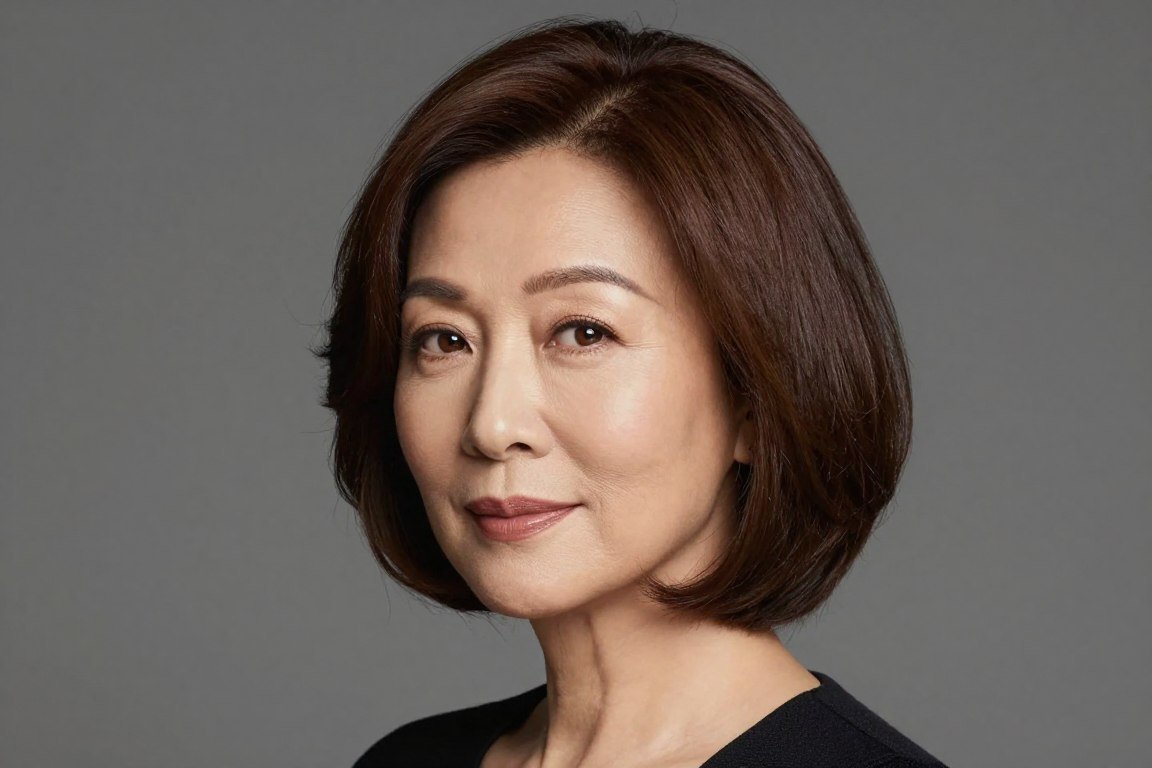 Rounded bob haircut with curved silhouette for mature women