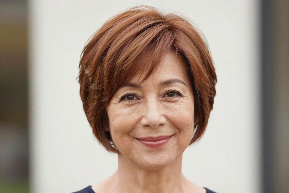 Rounded pixie bob hybrid style for mature women
