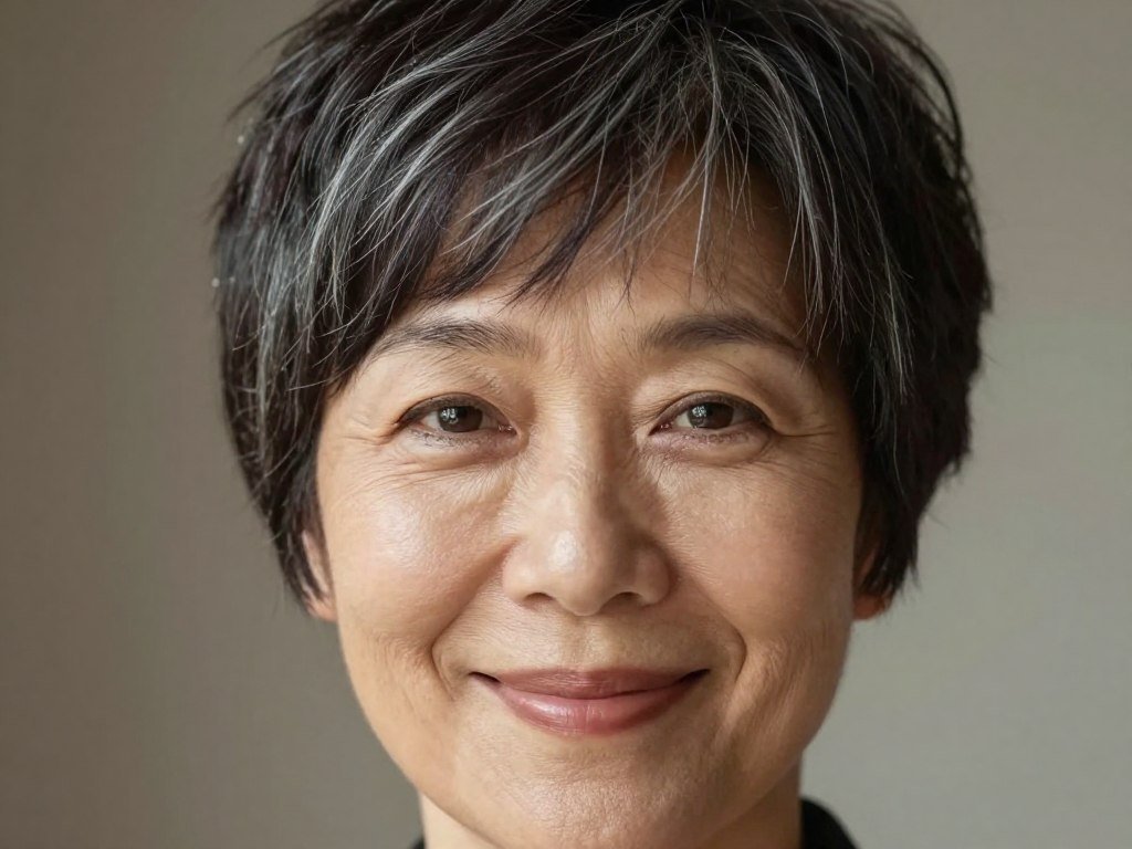 Rounded pixie hairstyle for women over 50
